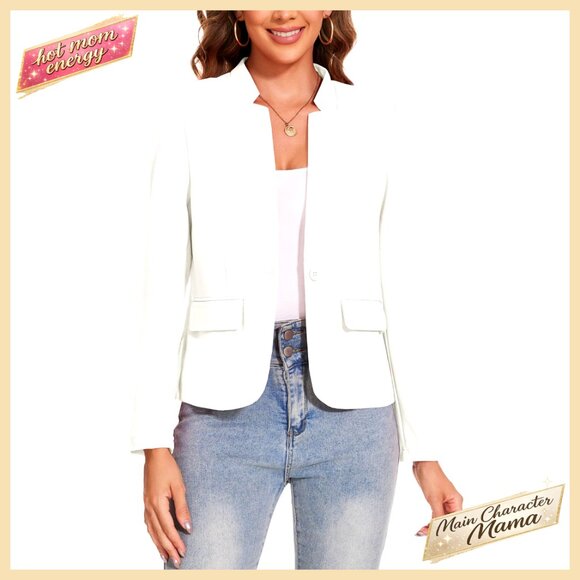 Notch Collar Blazer Long Sleeve Button Front Casual Work Office Jacket